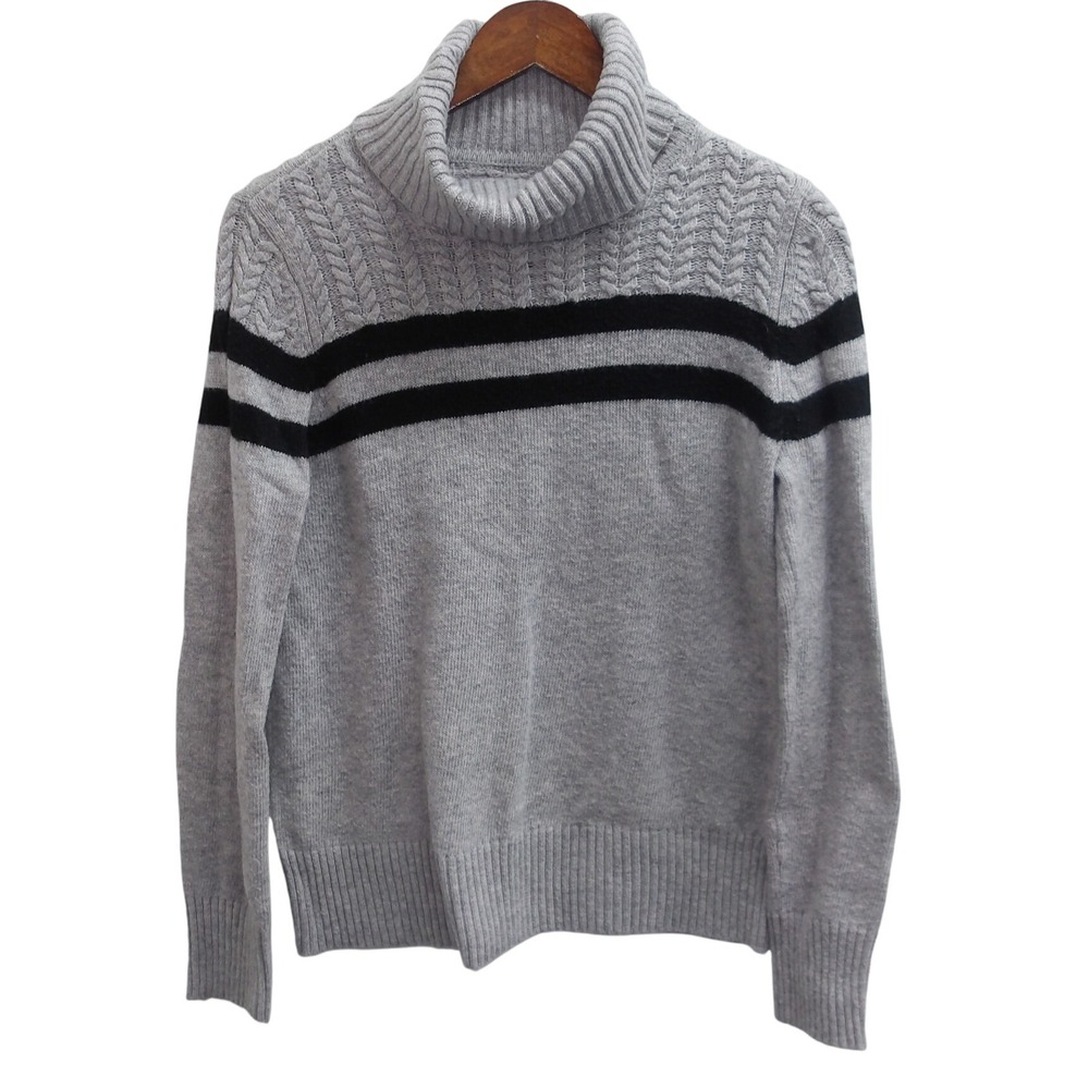 Crown & Ivy Women's Gray Cable Knit Sweater with Black Stripes‎ Size M / #1283